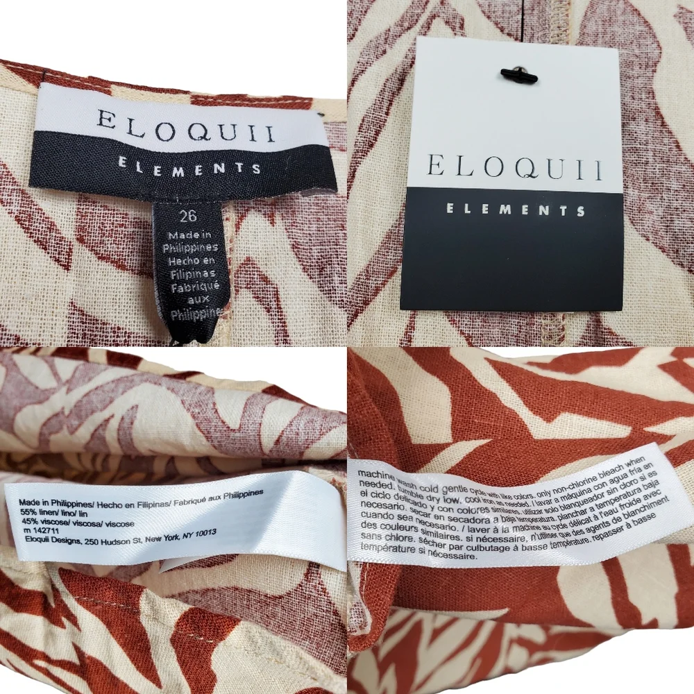 Eloquii Womens Puff Sleeve Ivory Rust Brown Animal Print Linen Dress Size 26 NWT - Picture 7 of 8